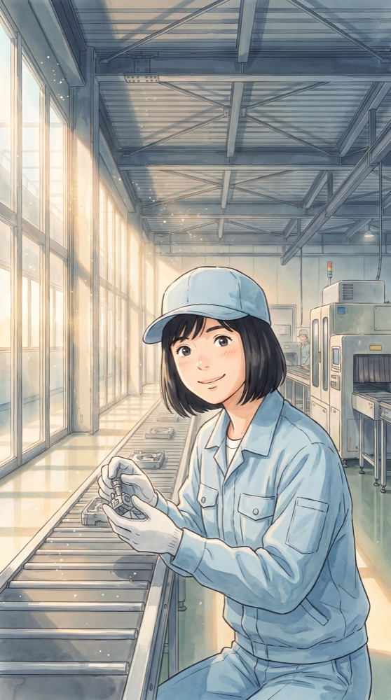 工場で働く女性のアニメカット